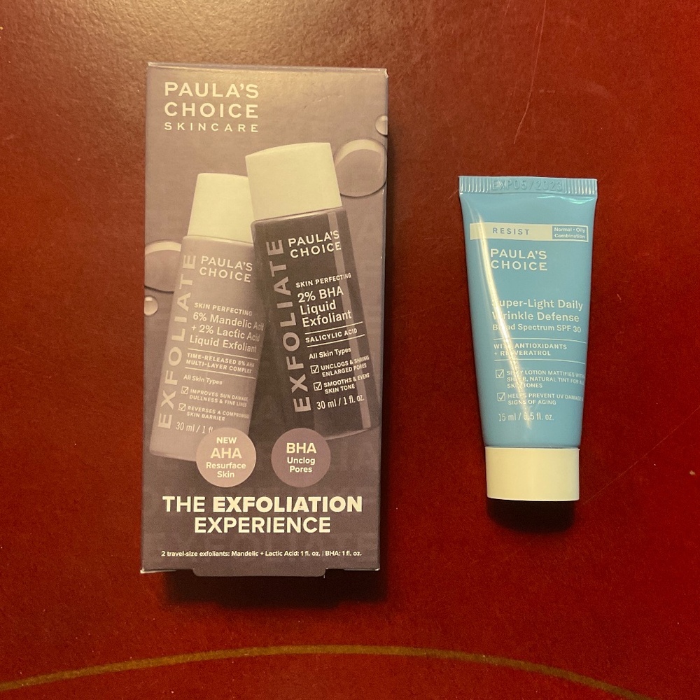 Paula’s Choice Travel Size Exfoliators and Moisturizer Sun Screen